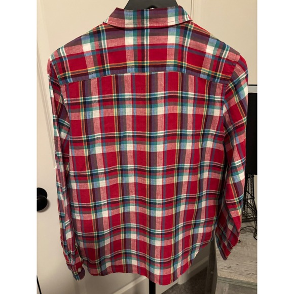 Lauren Ralph Lauren Petite Linen Plaid Button Down Shirt Red Green Blue Size P/M - Picture 2 of 5
